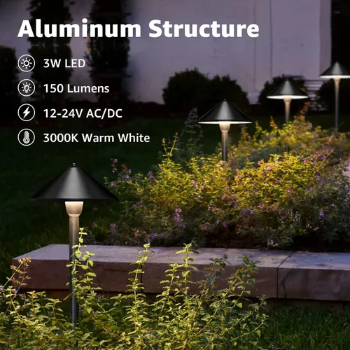 Vista 2 de SUNVIE Luces LED de bajo voltaje para camino, 3 W, 3000 K, iluminación de camino, 12-24 V, luces de paisaje de bajo voltaje, IP65, impermeables