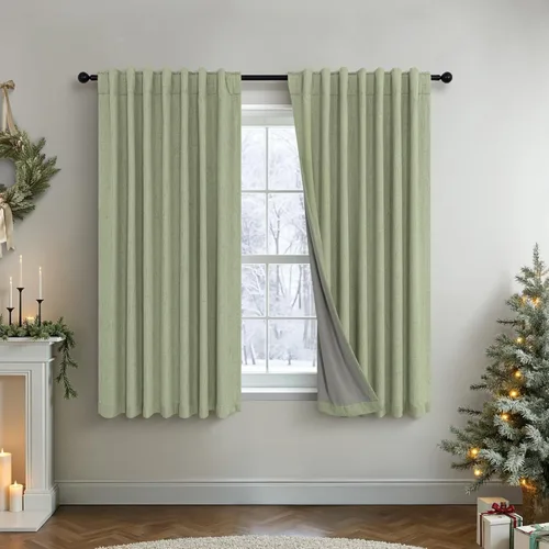 Vista 29 de Pitalk Cortinas cortas 100% opacas de lino para cafetería, 40 pulgadas de largo, 2 paneles, cortinas de puerta francesa para ventana, cortina