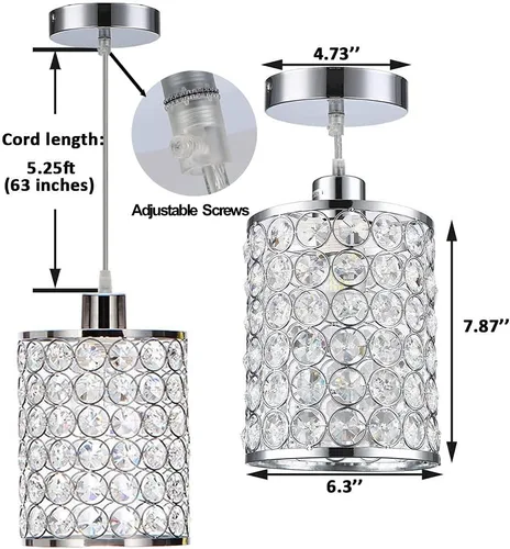 Vista 4 de Paquete de 3 lámparas colgantes de cristal, iluminación colgante de isla de cocina cromada, luces colgantes de techo con cable ajustable