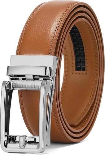 Vista 13 de SENDEFN Cinturón de vestir casual de cuero para hombre de 1 3/8 pulgadas con hebilla de clic ajustable automática con caja de regalo A-negro-71gs