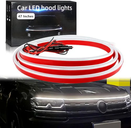 Vista 49 de Tira de luz para capó de automóvil, 31 pulgadas, tira de luces LED azules exteriores para capó, flexible, impermeable, escaneo dinámico DC12V, luces