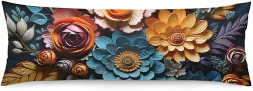 Vista 12 de Funda de almohada corporal, funda de almohada larga floral azul con cremallera, funda de almohada rectangular suave, fundas de almohada grandes