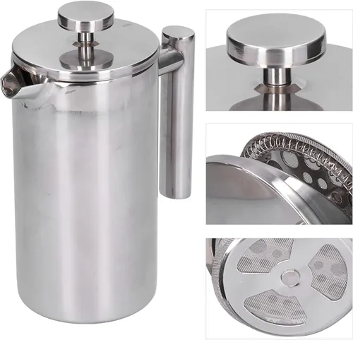 Vista 6 de GLOGLOW Cafetera de prensa francesa, prensas de café de acero inoxidable, cafetera, portátil, manual, tetera para oficina en casa (27.1 fl oz)