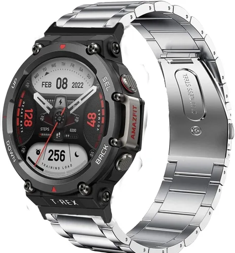 Vista 8 de Lamshaw Correa T-Rex 2, correas de repuesto de metal de acero inoxidable de liberación rápida compatibles con Amazfit T-Rex 2 Smart Watch 2022