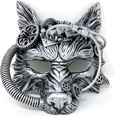 Vista 5 de Máscara de esqueleto espeluznante metálica estilo Steampunk para disfraz de Halloween, fiesta y cosplay