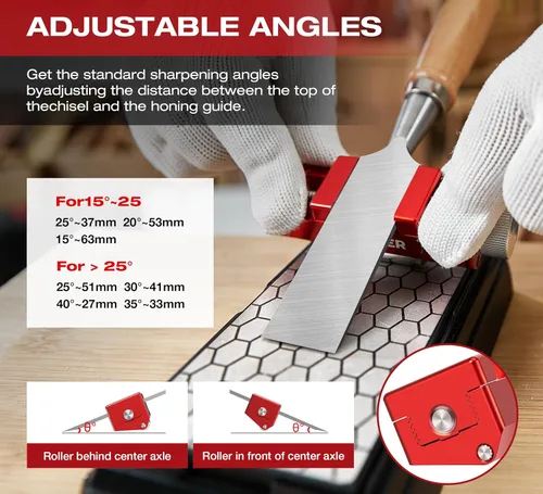 Vista 3 de Saker Piedra de afilar con herramienta de guía de afilado, juego de cinceles para carpintería, piedra aplanadora, sistema completo de afilado