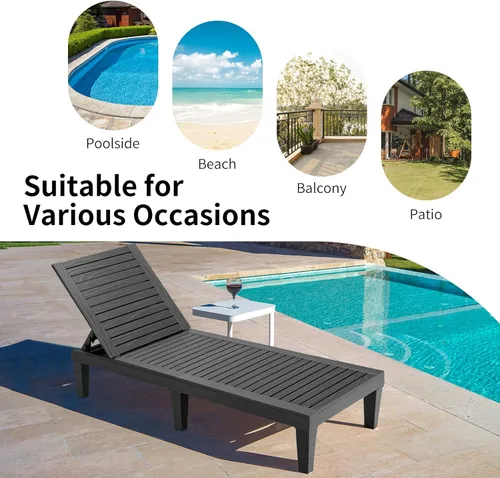 Vista 6 de Giantex Tumbona reclinable para exteriores con respaldo ajustable de 5 posiciones, resistente a la intemperie y al óxido para patio, playa, balcón