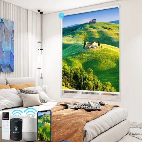 Vista 21 de TIPIACE Persianas motorizadas recargables o cableadas con control remoto, persianas enrollables de tela opaca completa, compatible con Alexa Google