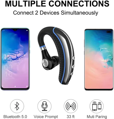 Vista 2 de Auricular Bluetooth, auricular inalámbrico V5.0 Bluetooth auricular ultraligero manos libres para negocios/oficina/conducción