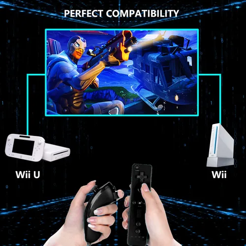 Vista 4 de Burcica Controller for Wii Remote and Nunchuck, Wireless Controllers Compatible with Wii/Wii U with Silicone Case and Wrist Strap (Black)