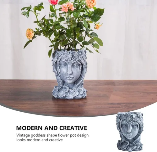 Vista 5 de Maceta con Cara de Flor Cabeza de Cara Maceta, Diosa Maceta para Suculentas Bonita Maceta de Resina con Orificio de Drenaje para Plantas