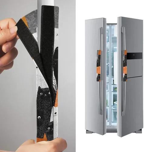 Vista 3 de Juego de 2 fundas para manijas de puerta de refrigerador, hechas a mano, protector decorativo para nevera, horno, lavavajillas, decorativo, lavable