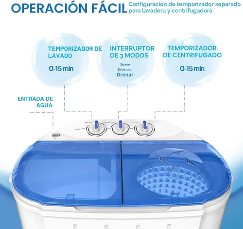 Vista 3 de ROVSUN Lavadora y Secadora Portátil de 11 Libras, Combo de Lavadora Eléctrica y Secadora con Lavadora (7 libras) y Centrifugadora (4 libras)