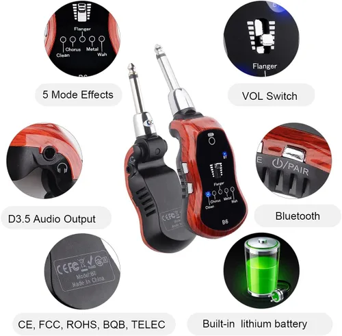 Vista 5 de Amplificador de auriculares para guitarra B6, mini enchufe, amplificador de guitarra, Bluetooth recargable para guitarra eléctrica de bolsillo
