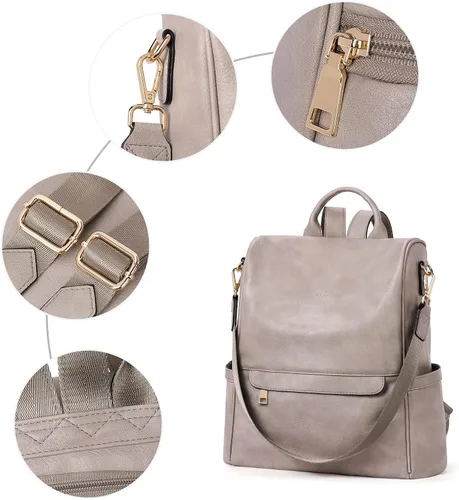 Vista 5 de CLUCI - Bolso de hombro tipo mochila de cuero para mujer, diseño grande y a la moda, para viajes