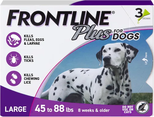 FRONTLINE Plus Tratamiento de pulgas y garrapatas para perros grandes de hasta 45 a 88 libras. 3 tratamientos
