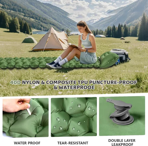 Vista 5 de Ultralight Air Pad: 1.9lbs Camping Mattress with Pillow & Foot Pump - 4" Thick with One-Second Deflation for Easy Backpacking