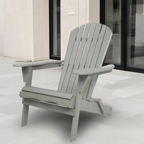 Vista 7 de Folding Adirondack Chairs Set of 2, Half Assembled Solid Wood Patio Chairs in Gray, 220 lbs Capacity, Space Saving, for Backyard, Deck, Poolside