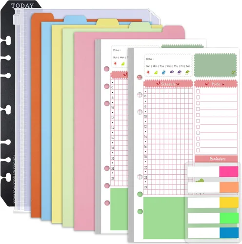 Vista 9 de Insertos para agenda Rancco A5, recambios mensuales para planificador, 90 páginas, papel de recambio para carpeta mensual de hojas sueltas con 6