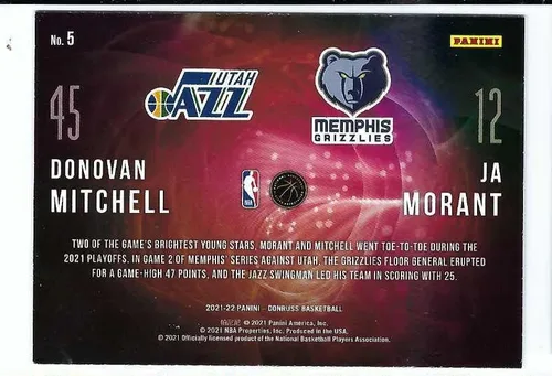 Vista 2 de JA MORANT DONOVAN MITCHELL 2021-22 Panini Donruss Duos #5 Press Proof PARALLEL Card Memphis Grizzlies Cleveland Cavaliers Basketball