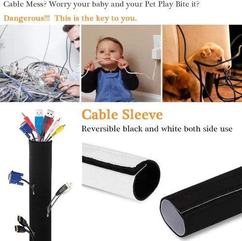 Vista 6 de Organizador de cables de neopreno de 120 pulgadas, reversible, flexible, recortable, para bricolaje, para oficina, TV, computadora, hogar