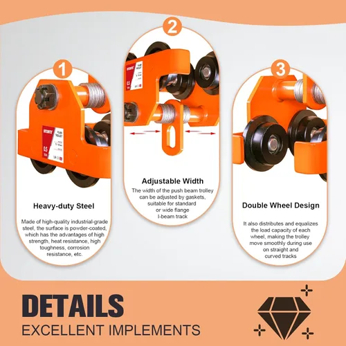 Vista 7 de YATOINTO Carro de haz de ruedas dobles de 1/2 tonelada de 1100 libras, carro de haz ajustable de 3 a 5 pulgadas, alzamiento manual de carretilla