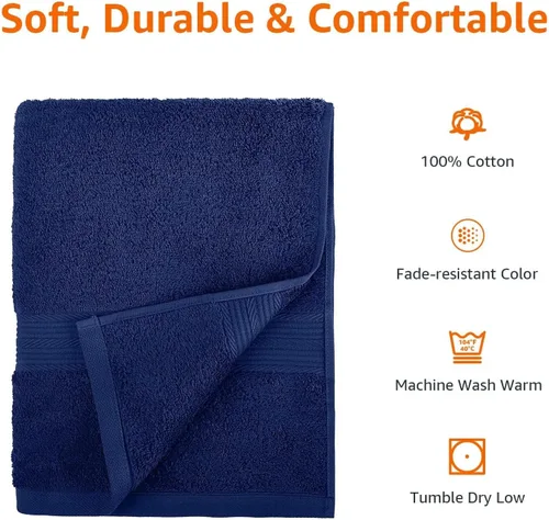 Vista 7 de Amazon Basics Juego de 6 toallas de gran tamaño resistentes a la decoloración, toallas 100% algodón para baño, suaves y absorbentes, 2 toallas