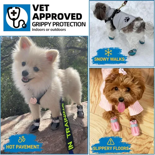 Vista 3 de Zapatos para perros pequeños, botas transpirables para perros, protectores de patas para pavimento caliente, nieve de invierno, botines para perros
