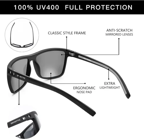 Vista 5 de ZENOTTIC - Gafas de sol polarizadas con montura ligera y cuadrada de TR90 y protección UV400