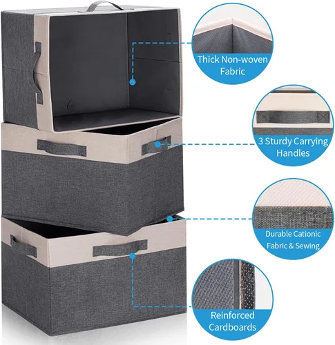 Vista 46 de GhvyenntteS Contenedores de almacenamiento extra grandes con tapas, cajas de almacenamiento plegables de tela con tapas y asas, cestas
