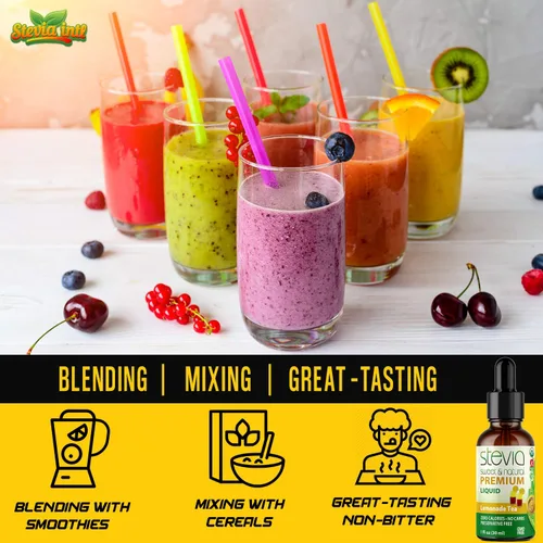 Vista 5 de Lemonade Tea - Gotas de stevia de calidad premium, Stevia líquida orgánica, el mejor sustituto del azúcar, extracto 100% puro, todo naturalmente