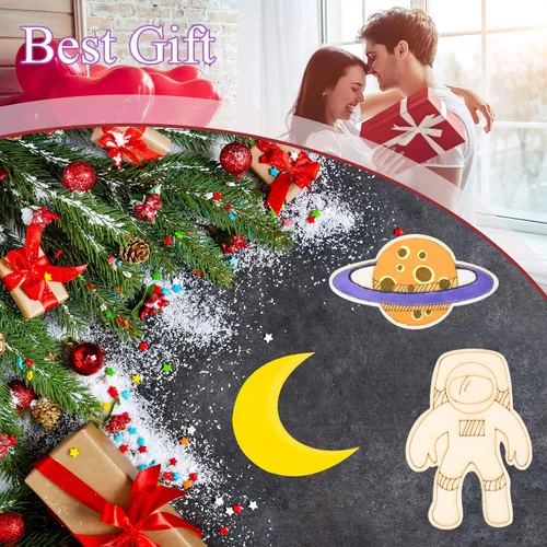 Vista 6 de Jetec 27 piezas de manualidades del espacio exterior, recortes de madera sin terminar, temática espacial, recuerdo de fiesta, cohete, planeta