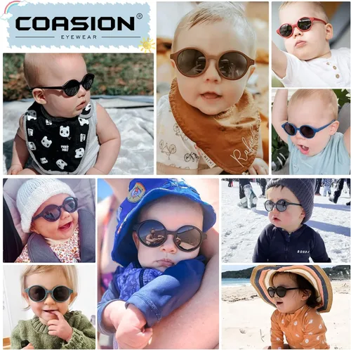 Vista 2 de COASION Lentes de sol polarizados para bebés con correa ajustable, marco flexible TPEE para niñas y niños de 0 a 36 meses