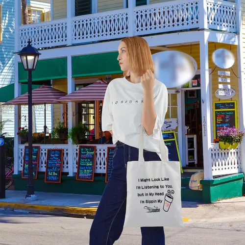 Vista 7 de BLUPARK Donuts Lover Gift Coffee Lover Bolsa de compras Sippin My D Coffee Tote Bag