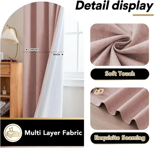 Vista 206 de Primitive - Cortinas opacas 100 % de lino texturizado natural para dormitorio, sala de estar, cortinas para ahorra energía, tela de arpillera