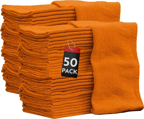Vista 12 de Nabob Wipers Shop Towels Paquete de 50 trapos de algodón de 14 x 14 pulgadas, grado comercial (paquete de 50, rojo)