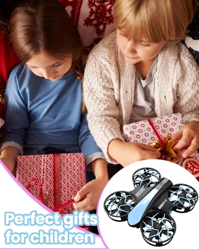 Vista 9 de SIMREX Mini dron para niños con giro de 360° y luces LED, cuadricóptero a control remoto, retención de altitud, despegue/aterrizaje con una tecla, 3