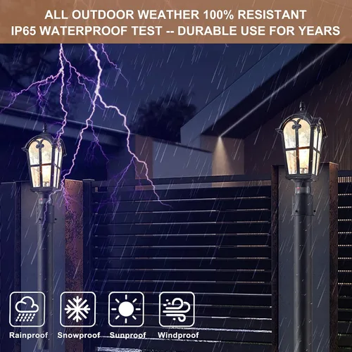 Vista 5 de Lámpara de poste para exteriores, juego de 2 lámparas de poste exterior de movimiento del atardecer al amanecer, IP65, impermeable, farol de poste