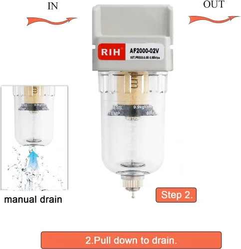 Vista 3 de RIH Secador de aire NPT de 1/4 "para compresor, separador de agua del compresor de aire, filtro del compresor de aire, drenaje manual AF2000-02
