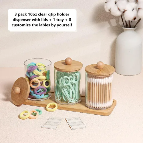 Vista 3 de Qtip - Dispensador de soporte para boticario con tapas, soporte de bola de algodón acrílico, tarros de boticario, dispensador transparente