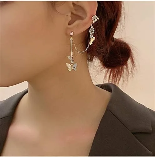 Vista 3 de Aretes de cadena para mujer, aretes de borla de mariposa, aretes de cadena caída, regalos, Metal, Aleación.
