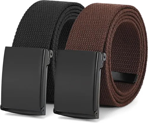 Vista 7 de WHIPPY Cinturón de tela con hebilla militar de color negro sólido, tapa abatible, totalmente ajustable, para hombre, con corte a medida B-negro