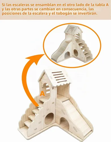 Vista 5 de Accesorios de Jaula de Escondite para Hámster Sirvarni - Casa y Hábitat de Madera para Hámster con Escalera de Escalada para Gerbills Enanos