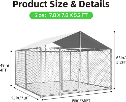 Vista 6 de Perrera para perros al aire libre de 7.8 x 7.8 pies con puerta de metal, bolígrafos para perros con techo, perrera resistente para uso en granja