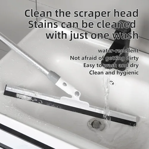 Vista 8 de Escoba de piso con hoja de silicona de 13.8 pulgadas y mango de aluminio de 52 pulgadas, escoba para limpieza de baño, ducha, azulejos, garaje