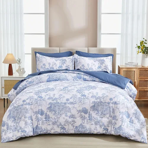 Vista 22 de DJY Juego de edredón de cama Queen en negro, 7 piezas de edredón negro y blanco tamaño Queen con elegante impresión de plantas botánicas