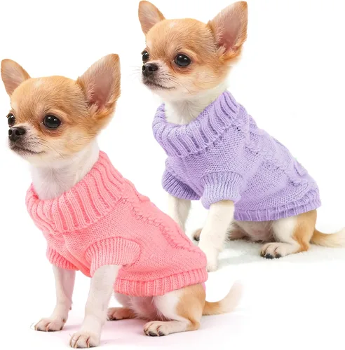 Vista 12 de 2 Piezas Suéter para Perros Pequeños Suéteres de Punto Cálidos de Invierno para Perros Ropa Linda para Cachorros para Chihuahua Teacup Yorkie