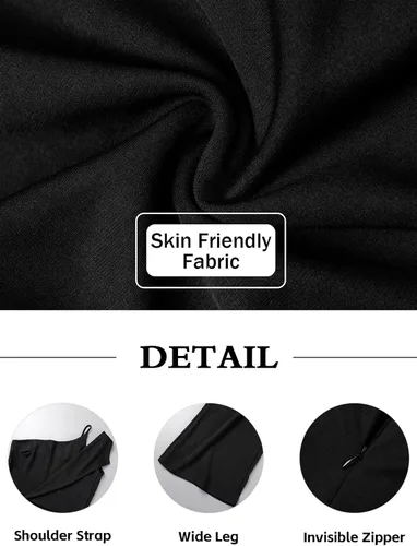 Vista 6 de Overol formal para mujer, de encaje, delgado, largo, con pantalones de cintura alta, pierna ancha, con cinturón