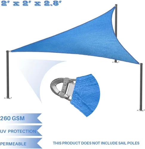 Vista 2 de E&K Sunrise 2' x 2' x 2.8' Sun Shade Sail Right Triangle Canopy Shade Cover with A Ring Steel Cable Wire UV Block for Pergola Patio Backyard Garden