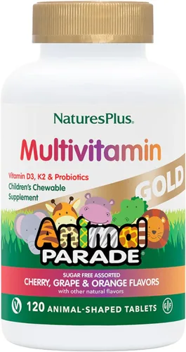 Vista 9 de Natures Plus Animal Parade Source of Life Gold Multivitamínico masticable para niños, varios sabores de cereza, naranja y uva, 60 tabletas